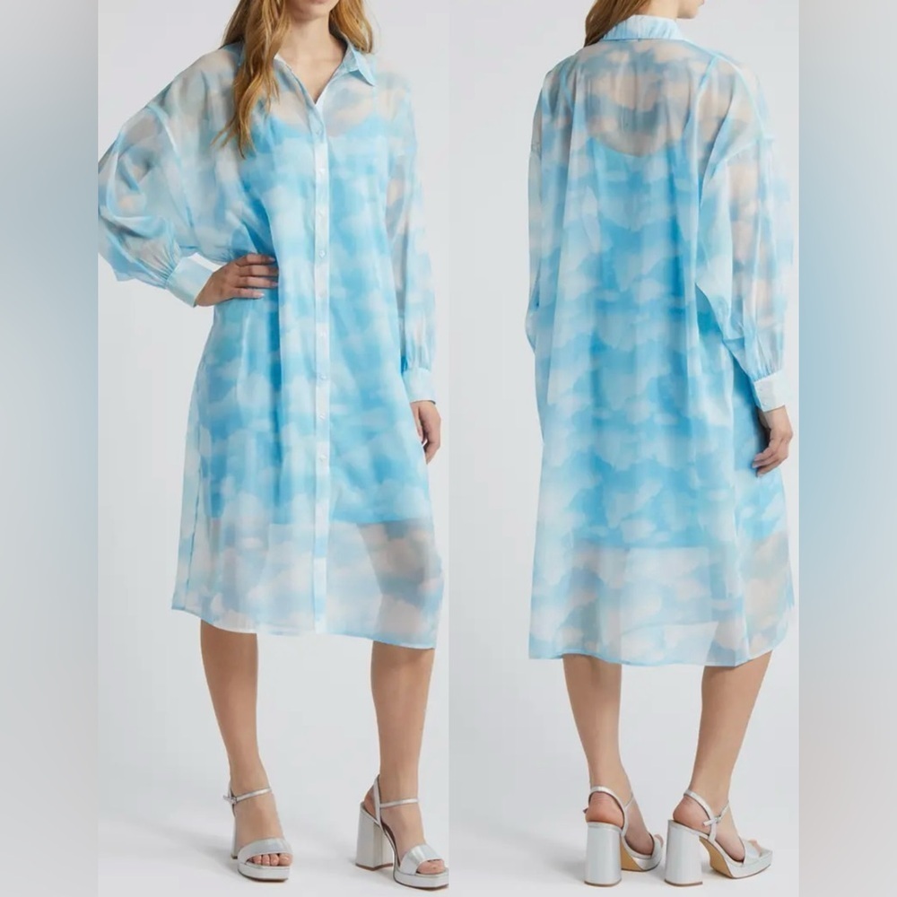 NEW Dressed in LALA Cloud Sheer Long Sleeve Shirt Dress sz S